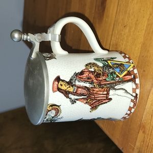 Ceramic Knights Motif German Bier Stein 22oz Pewter Lid Like New!